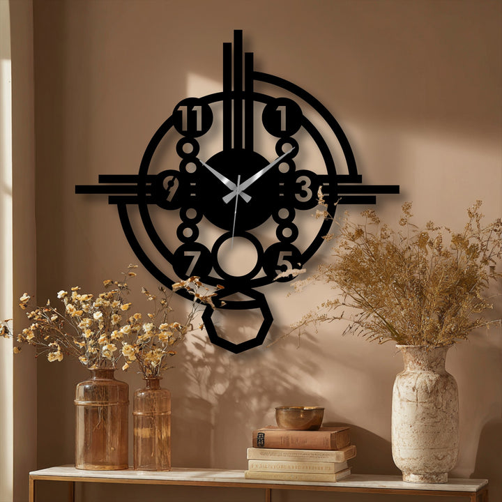 Subtle light and shadow accentuate the decorative metal art of this modern industrial gear style metal wall clock, creating depth and visual interest.