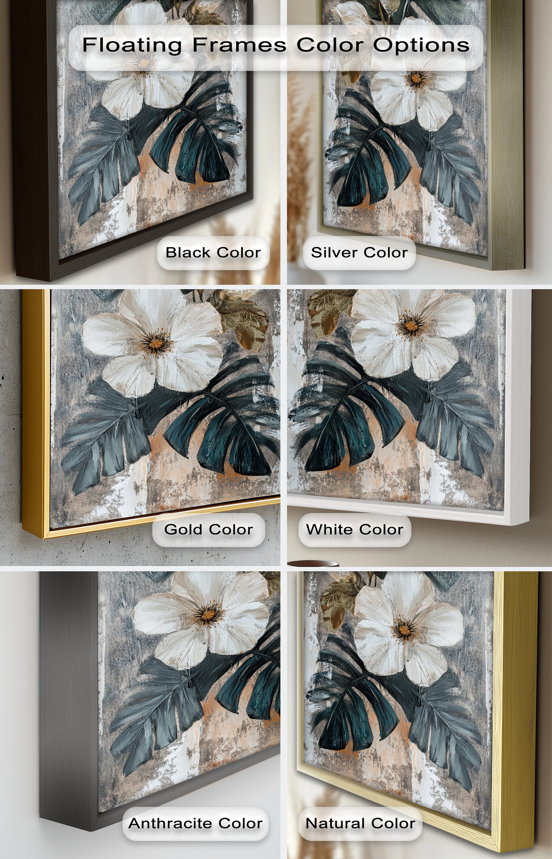 White Bloom and Tropical Leaves - Flower Oil Painting