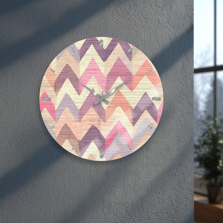 Pastel Chevron Glass Wall Clock – Pink Geometric Decor