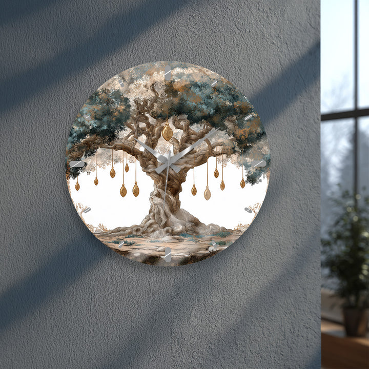 Mystical Tree of Life Glass Wall Clock – Enchanted Forest Decor