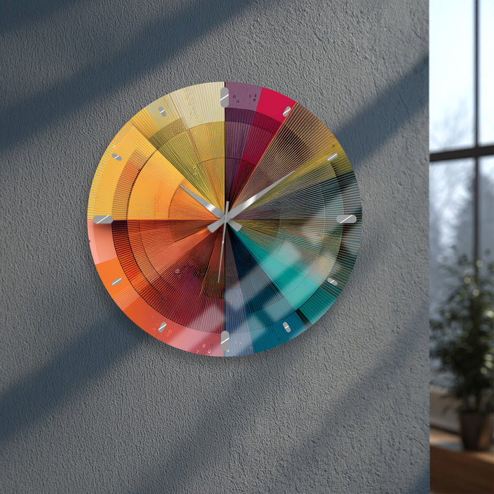 Colorful Geometric Glass Wall Clock – Retro Radial Art
