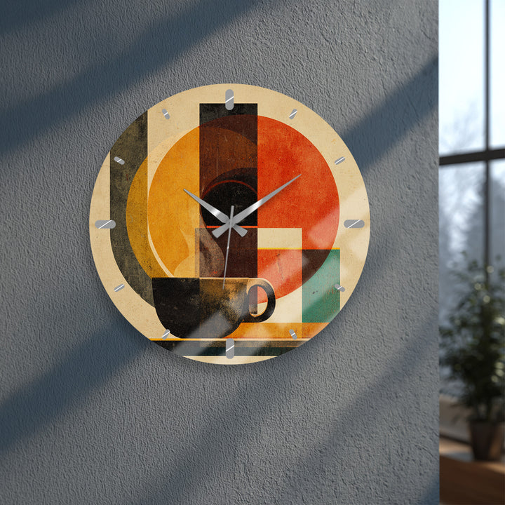Mid Century Coffee Glass Wall Clock – Retro Geometric Decor