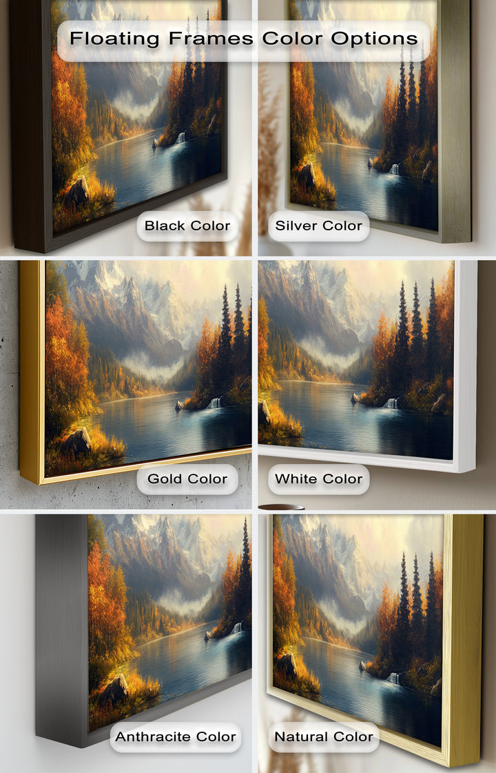 Herbstliche Seewandkunst – Ölgemälde einer Berglandschaft