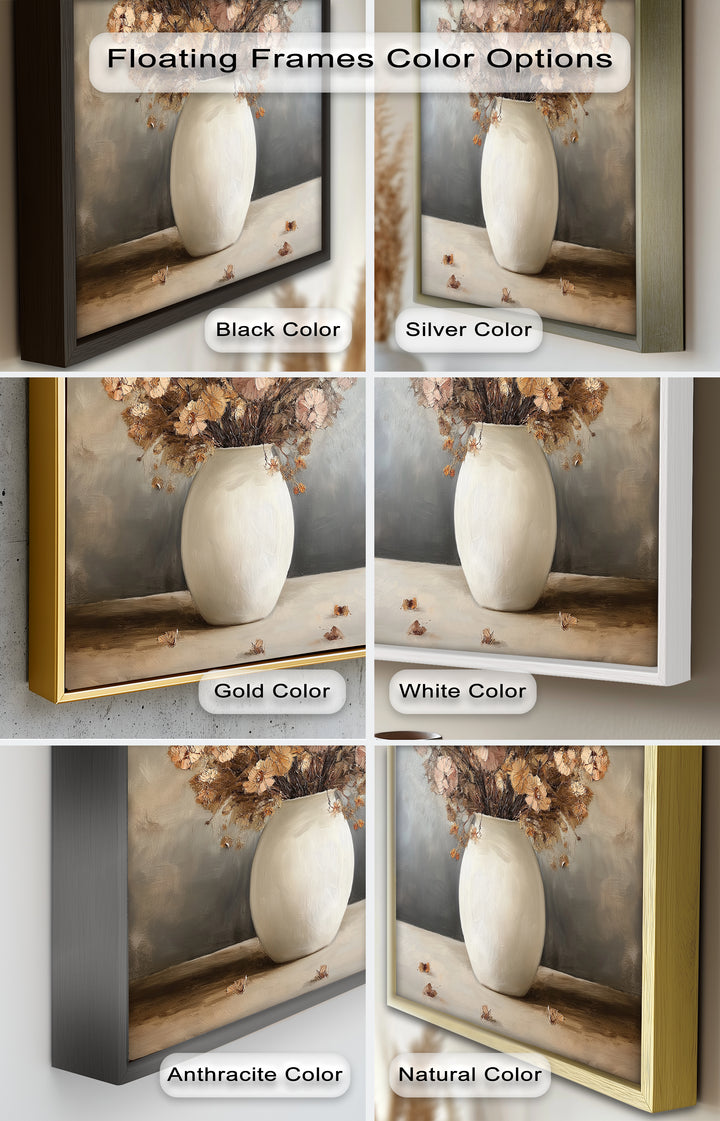 Brown Bouquet in White Vase - Flower Oil Painting