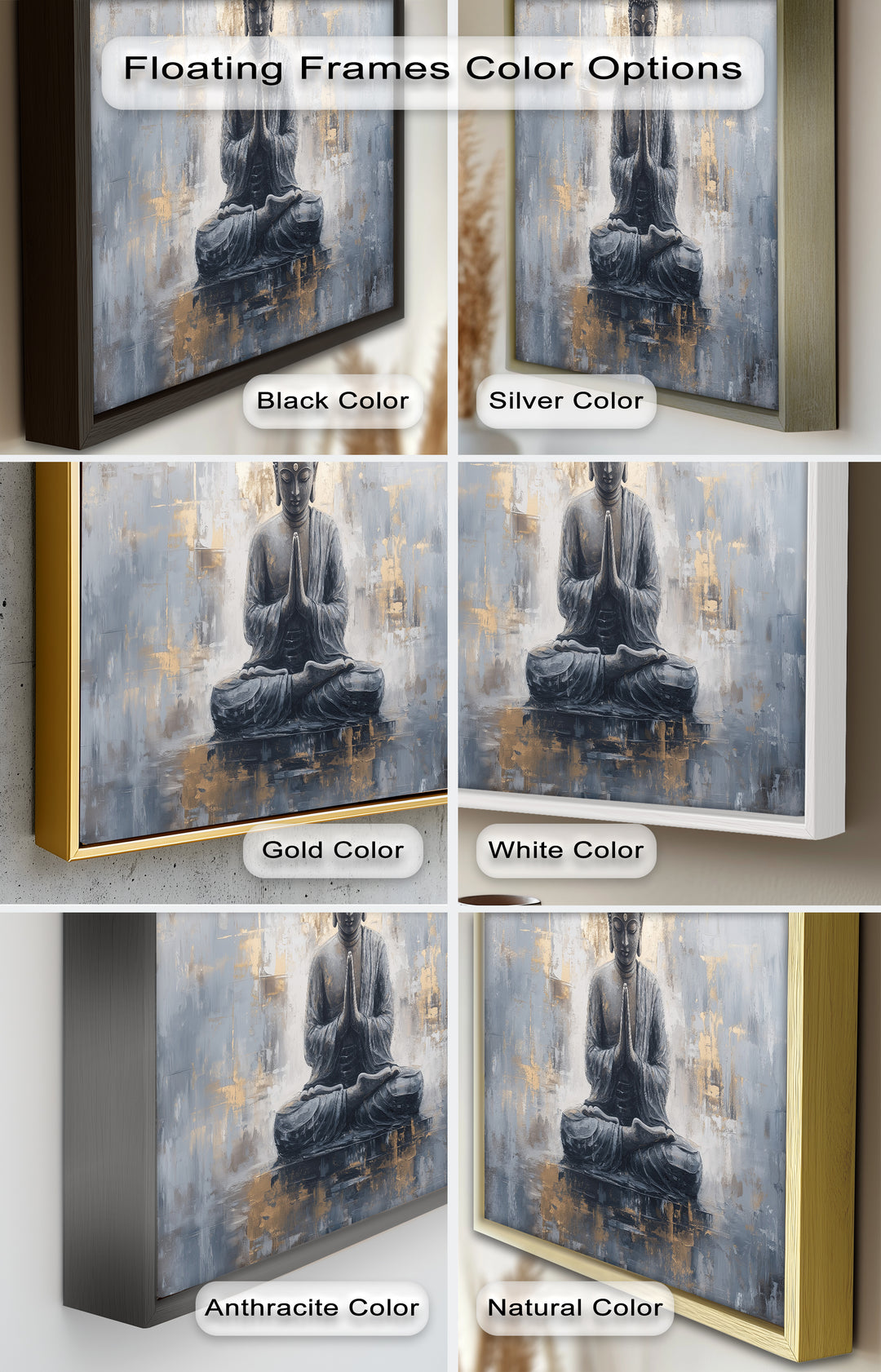 Graue Buddha-Meditationswandkunst – Religiöses Ölgemälde
