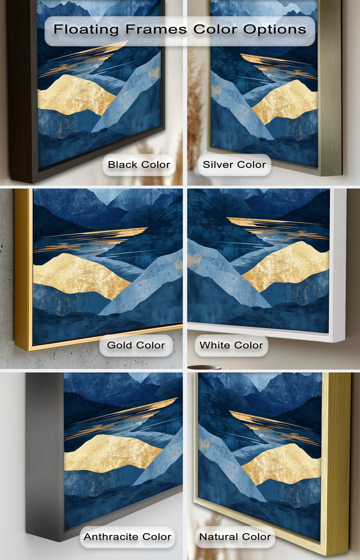 Golden Horizon – Abstract Blue Mountain Landscape Oil Painting