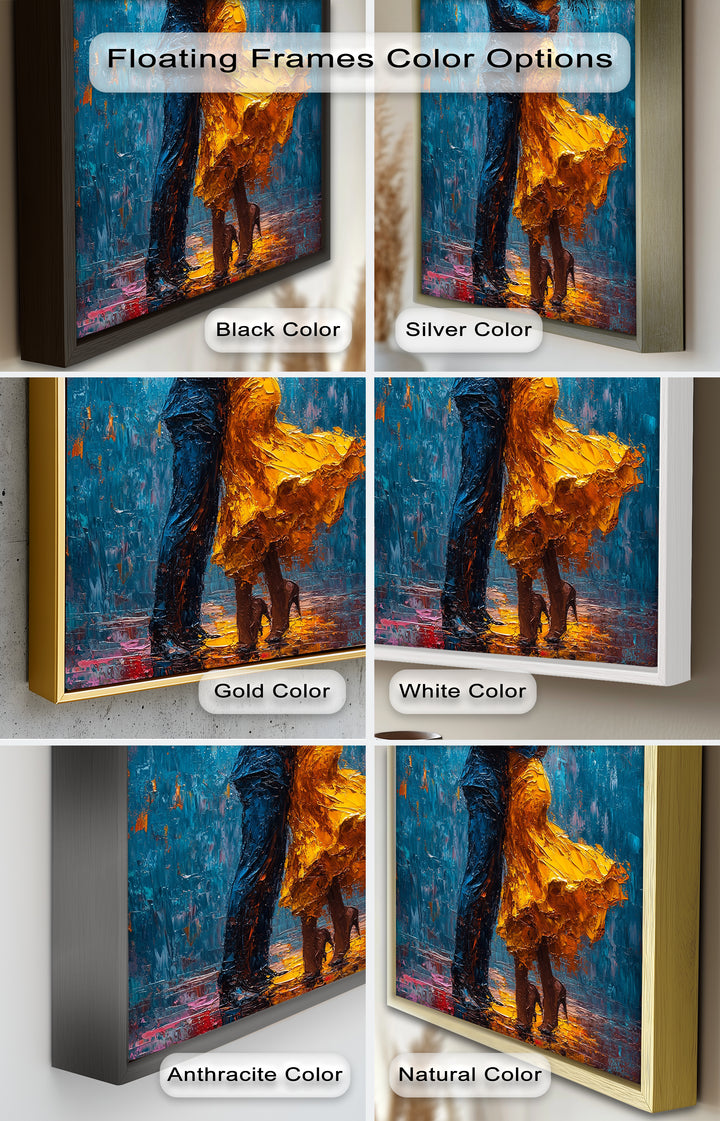 Midnight Embrace – Vibrant Couple in Yellow Dress Oil Painting