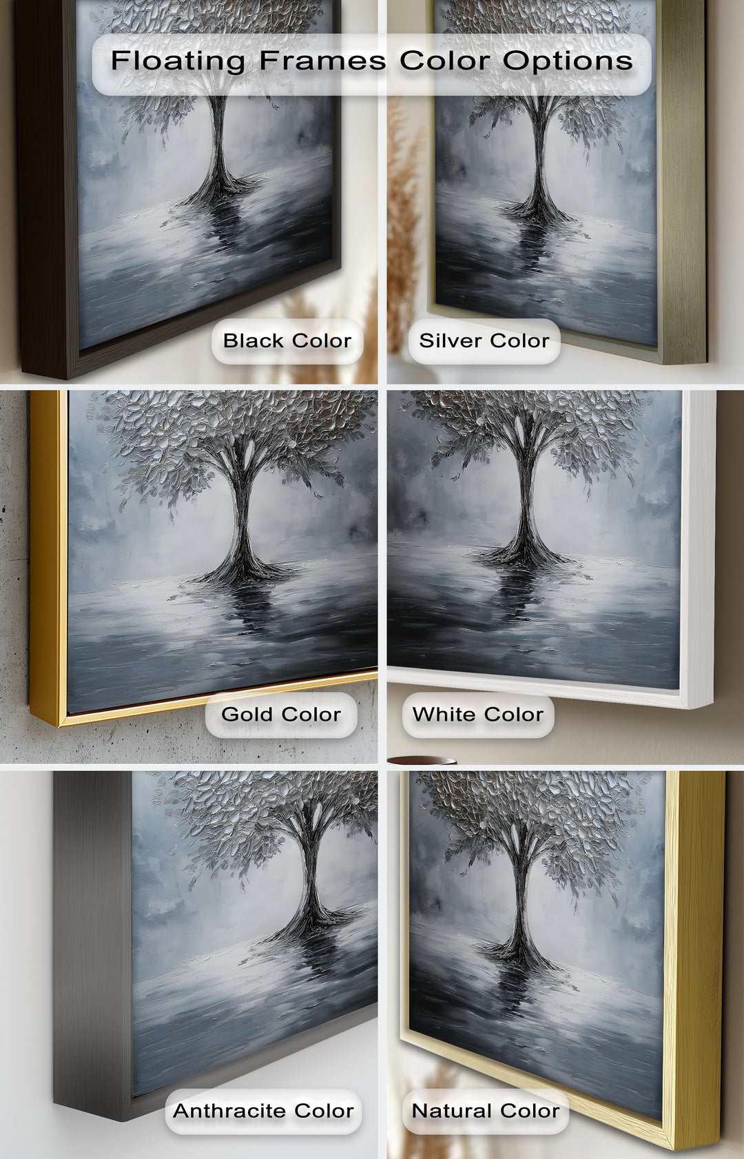 Silver Stillness – Tree in Monochrome Abstract Oil Painting