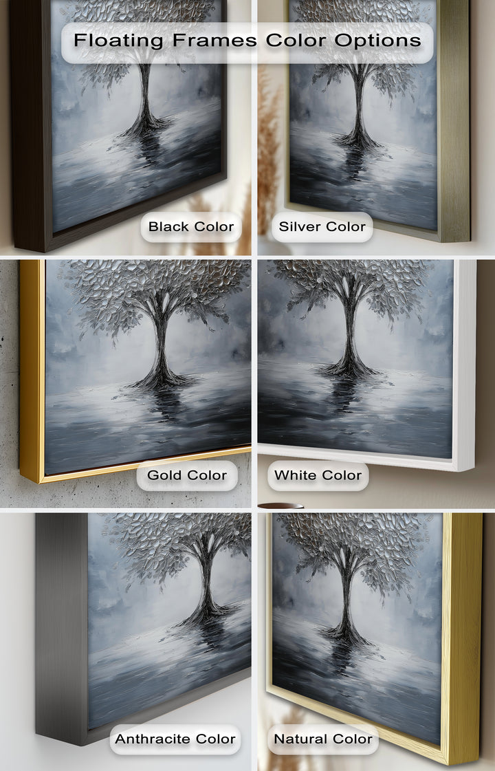 Silver Stillness – Tree in Monochrome Abstract Oil Painting