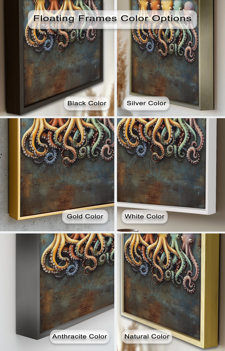 Whimsical Row of Octopuses – Colorful Sea Life Animal Oil Painting