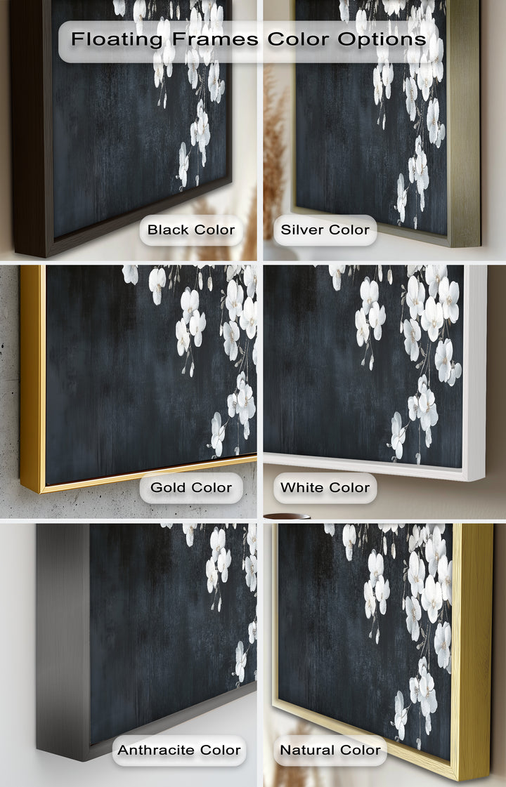 White Cherry Flowers on Midnight Blue - Flower Oil Painting