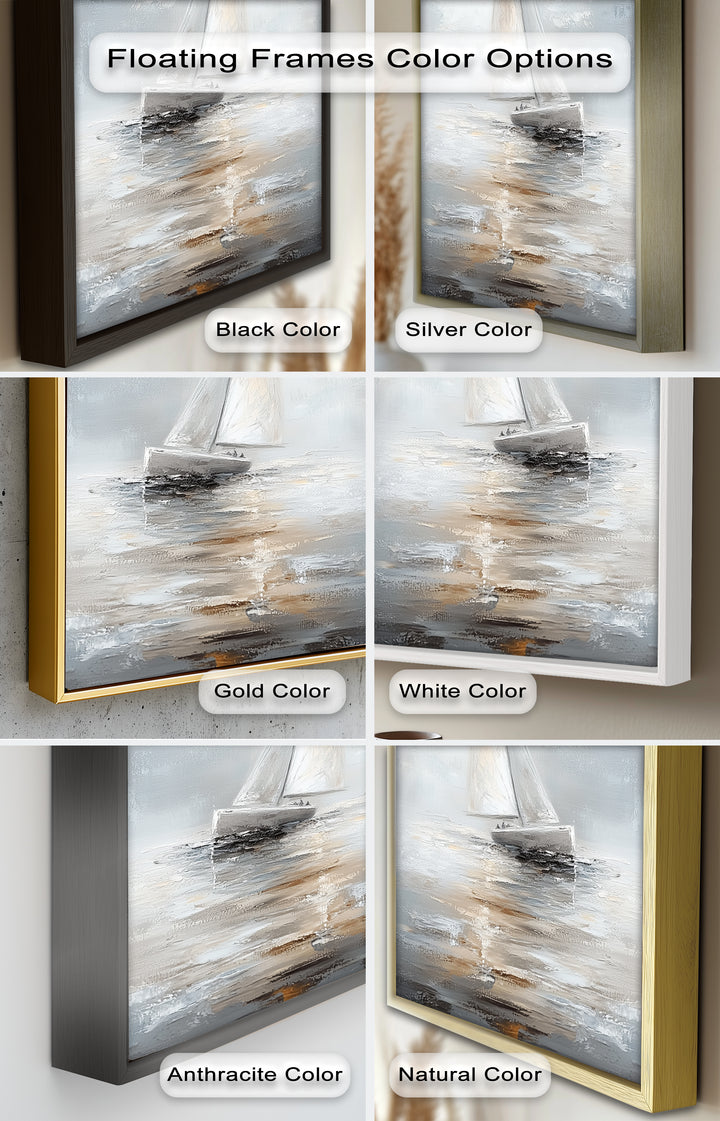 Sailing Through the Mist – White Boat Oil Painting
