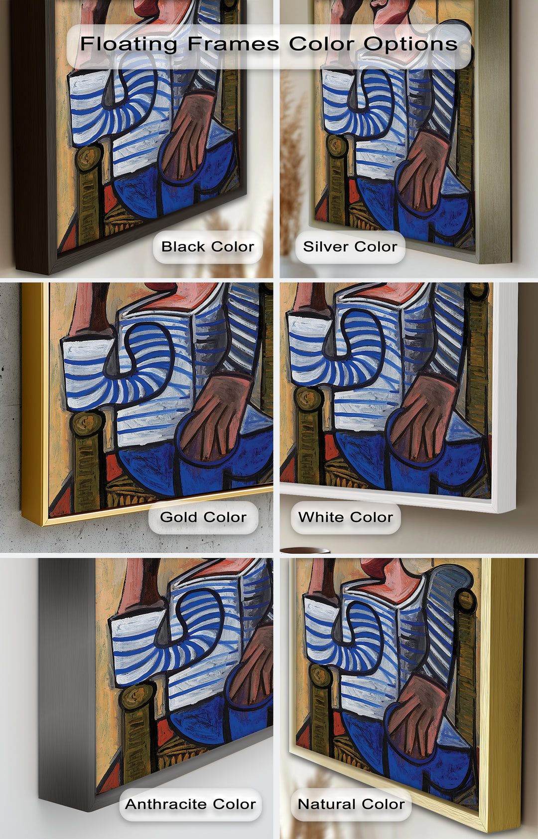 Melancholy in Stripes – Seated Man with Blue Shirt Picasso Oil Painting
