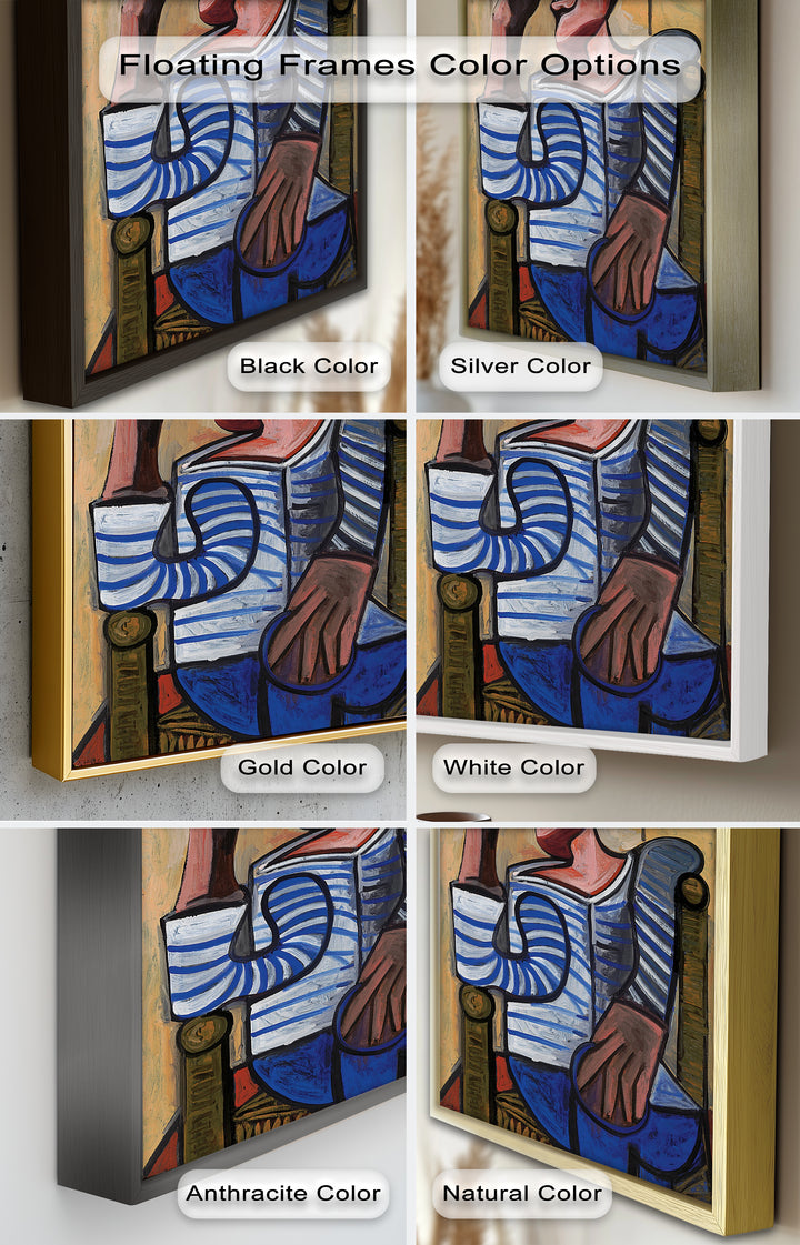 Melancholy in Stripes – Seated Man with Blue Shirt Picasso Oil Painting