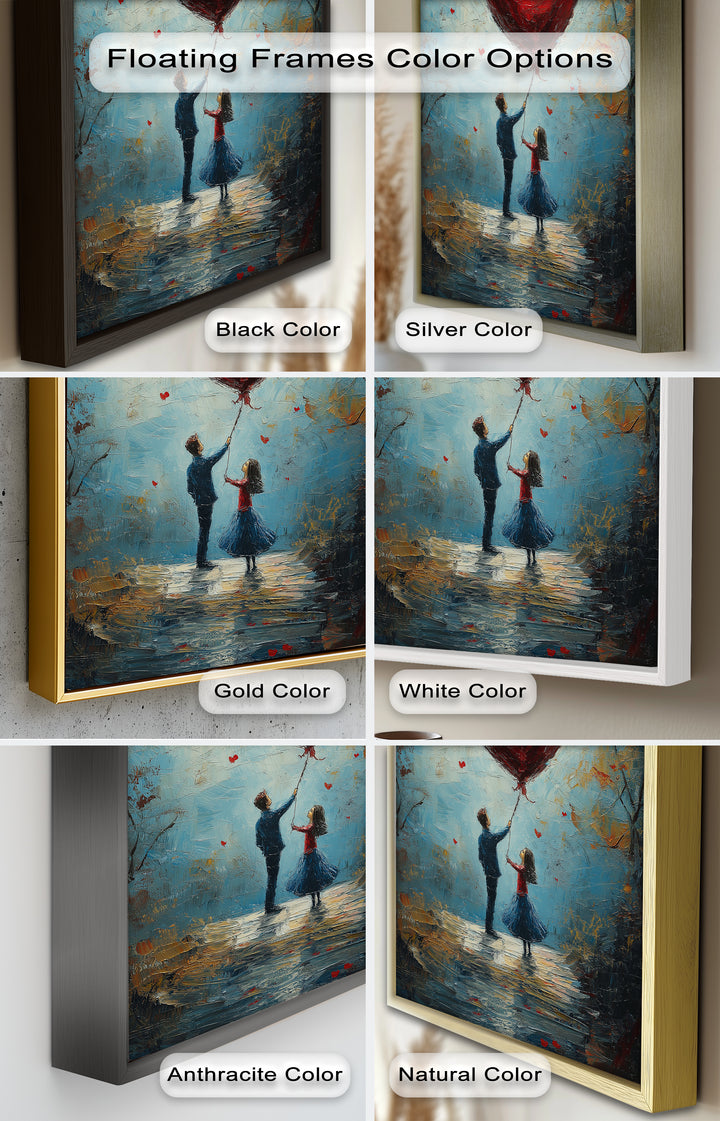 Romantic Red Heart Balloon Scene - Love Oil Painting