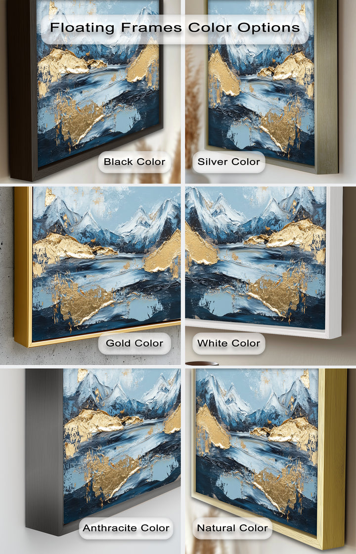 Arctic Peaks – Abstraktes Ölgemälde mit Bergmotiven in Blau und Gold