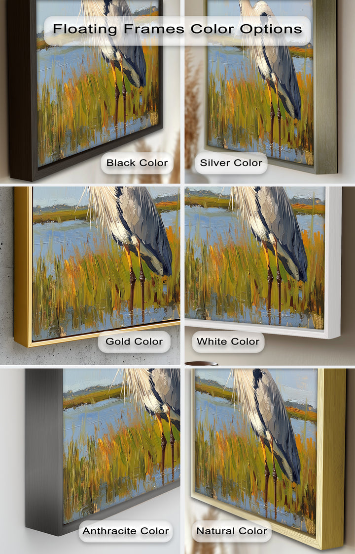 Heron in Sunlit Wetlands – Modern Oil Painting