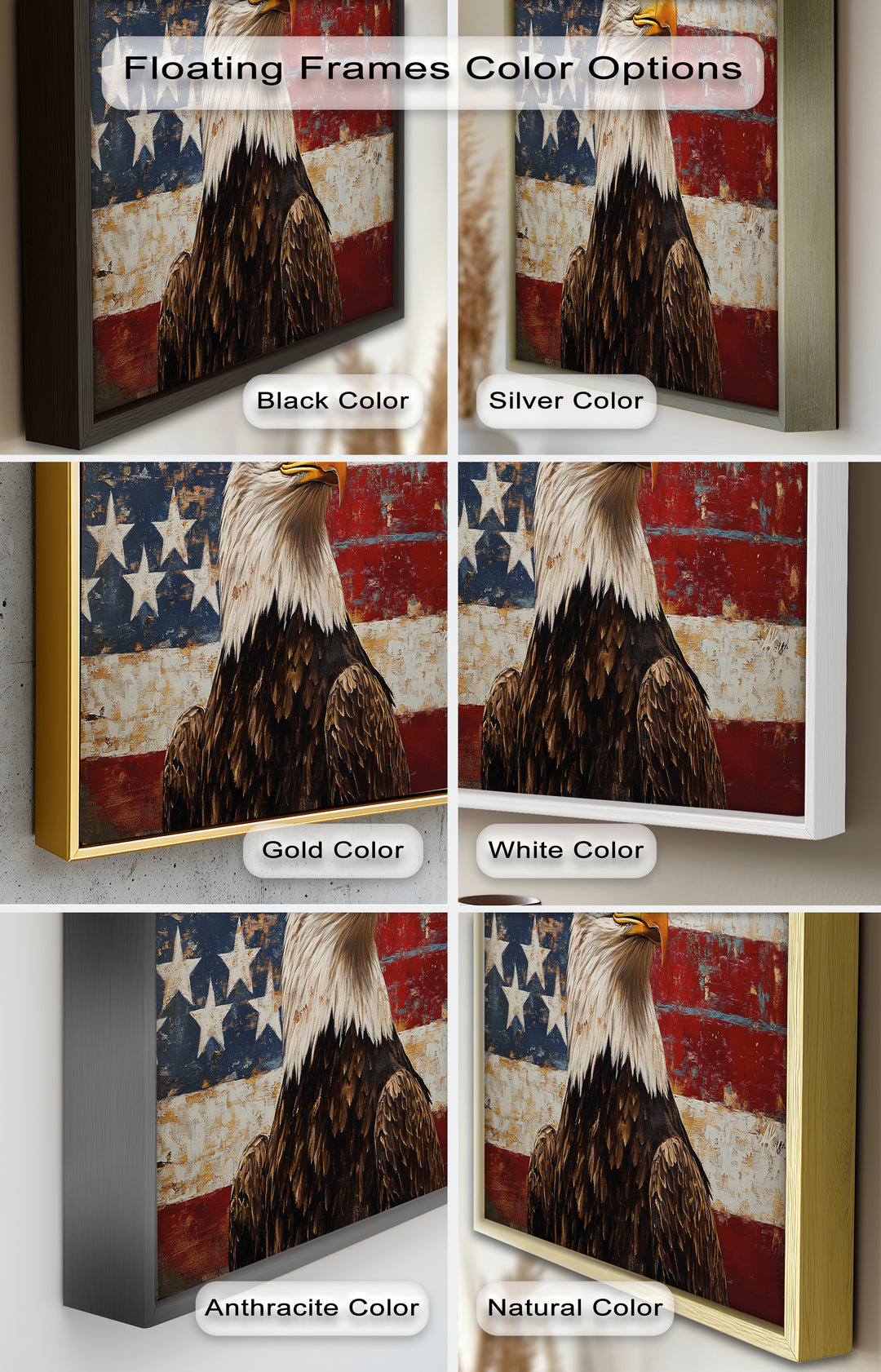 Adler mit amerikanischer Flagge – Patriotisches Ölgemälde