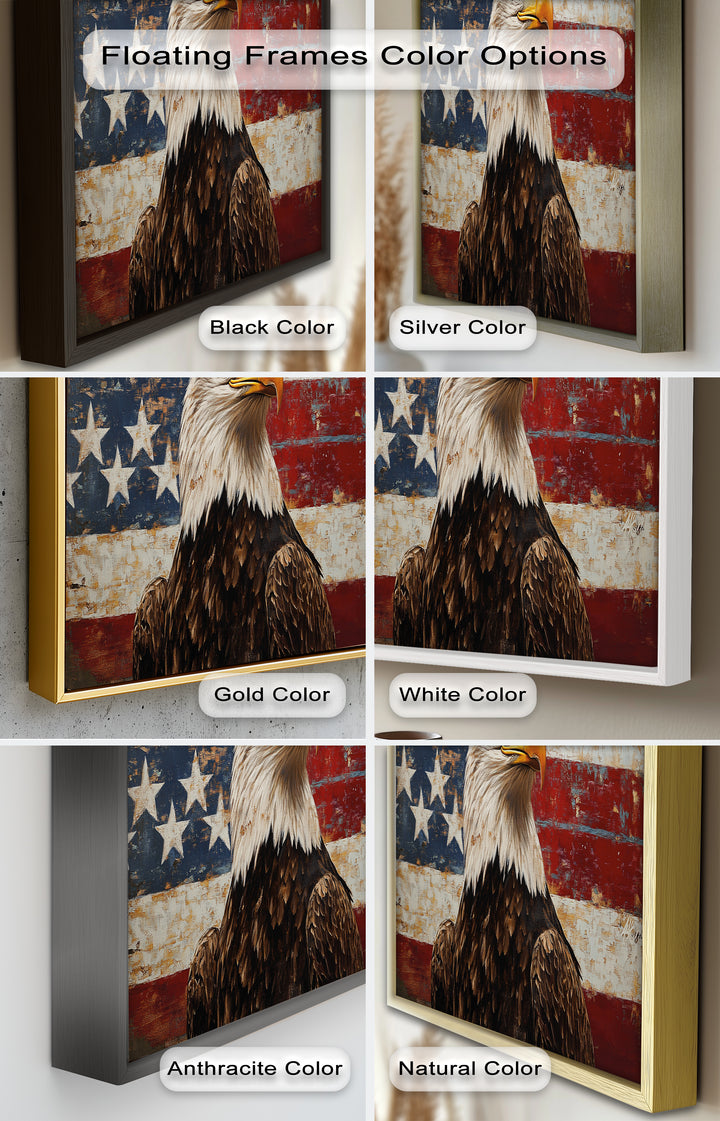 Adler mit amerikanischer Flagge – Patriotisches Ölgemälde