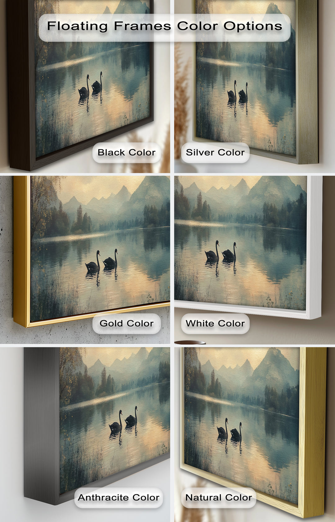 Black Swans on a Mountain Lake – Modern Oil Painting