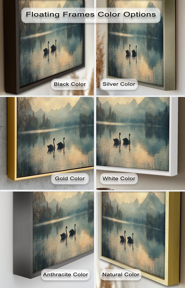 Black Swans on a Mountain Lake – Modern Oil Painting