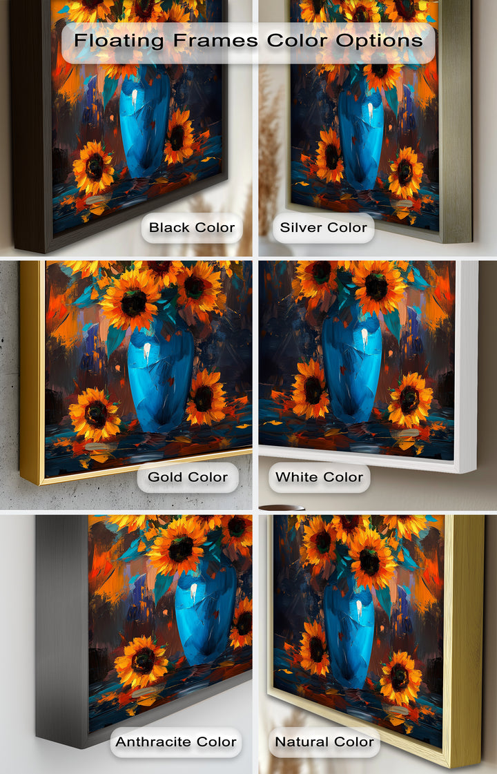 Sunlit Joy – Bold Sunflowers in Blue Vase Oil Painting
