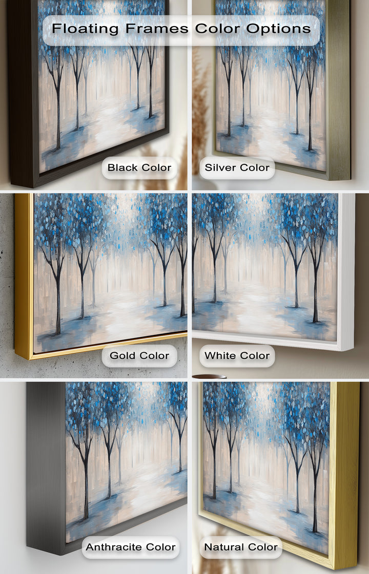 Misty Blue Blossom Trees Wall Art – Floral Oil Painting
