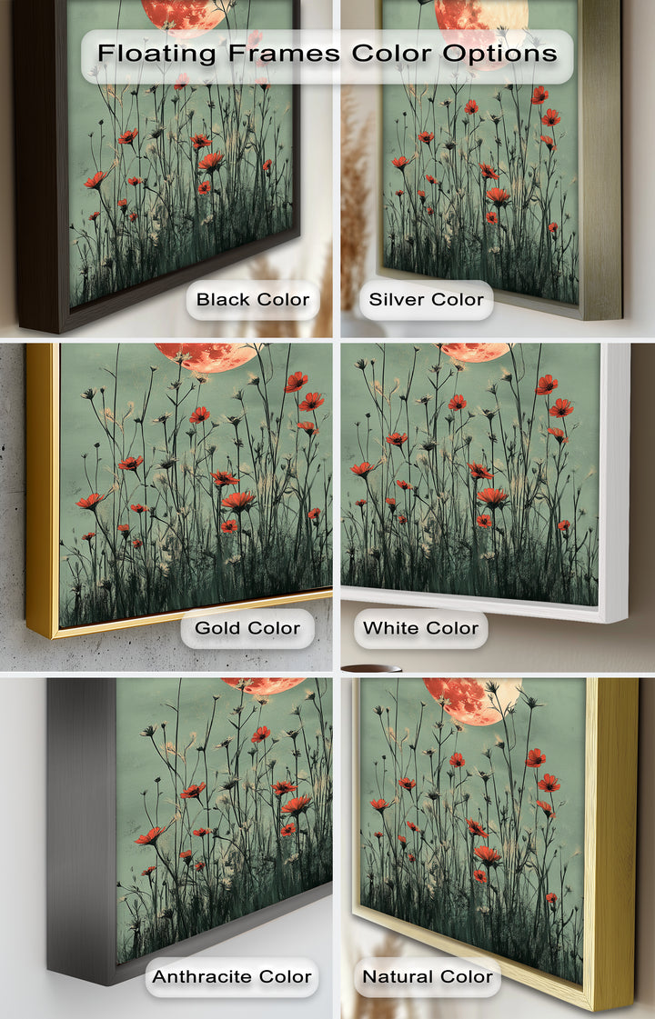 Celestial Wildflowers – Full Moon Over Red Meadow Blooms Oil Painting