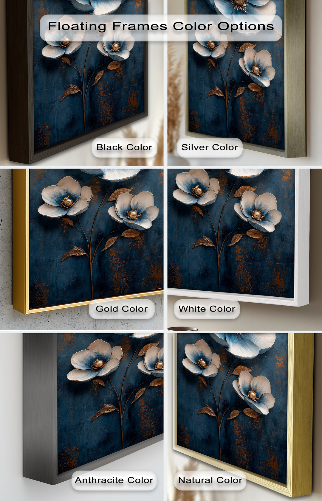 Blue and Gold Flower - Modern Oil Painting