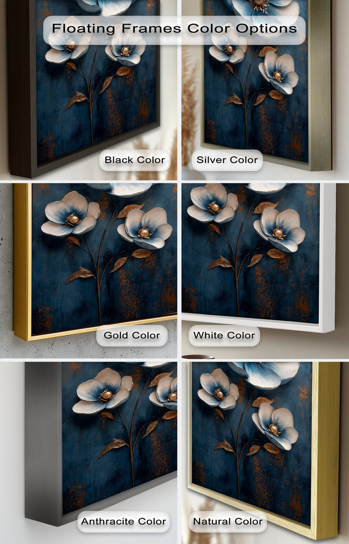 Blue and Gold Flower - Modern Oil Painting