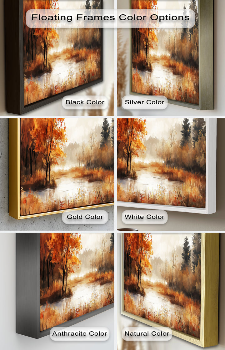 Autumn Forest Lake Wall Art – Fall Nature Oil Painting