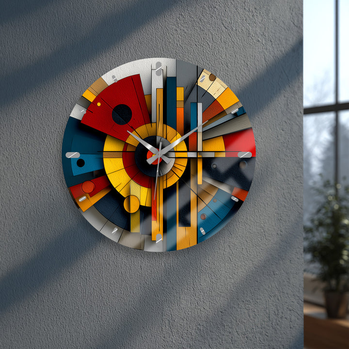Bauhaus Style Glass Wall Clock – Colorful Geometric Art