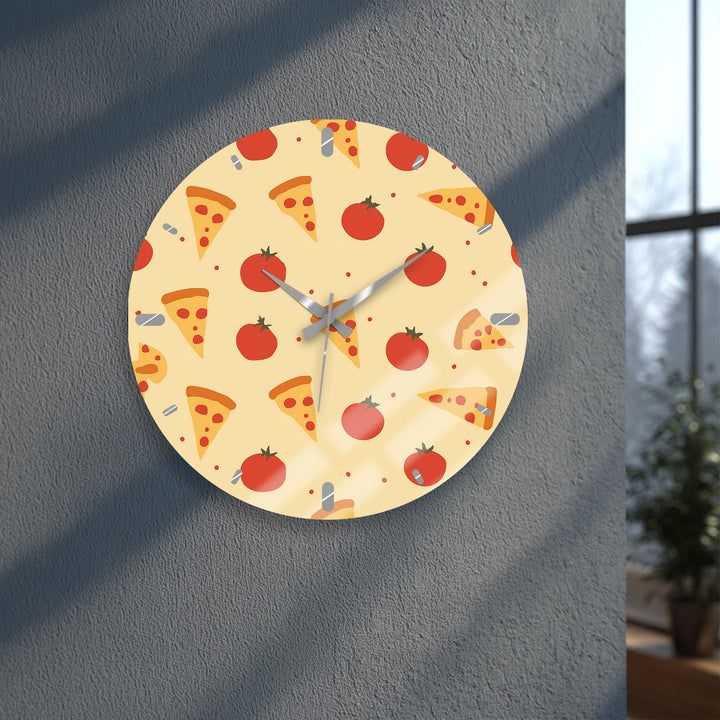 Glaswanduhr mit Pizzamuster – niedliche Küchendekoration