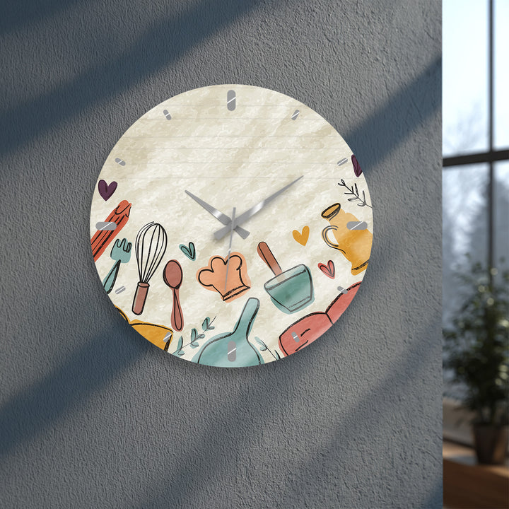 Kitchen Utensils Glass Wall Clock – Cute Cooking Kitchen Decor