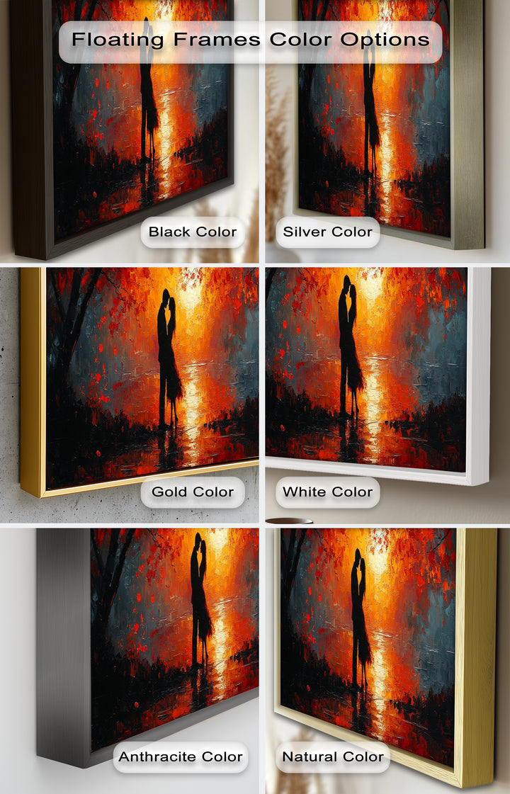 Passionate Kiss Beneath Autumn Flames - Love Oil Painting