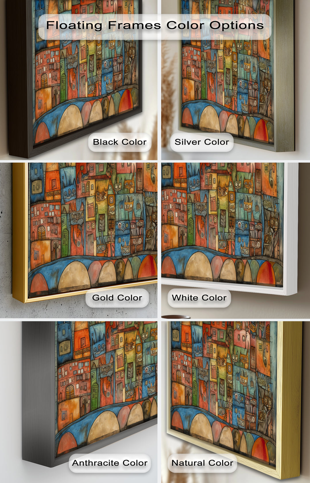Whimsical Cat Cityscape – Surreal Architecture and Feline Picasso Oil Painting