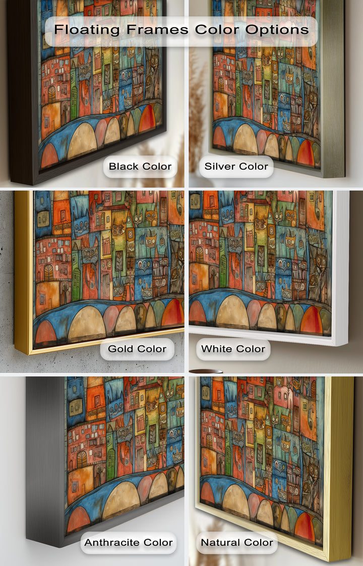 Whimsical Cat Cityscape – Surreal Architecture and Feline Picasso Oil Painting
