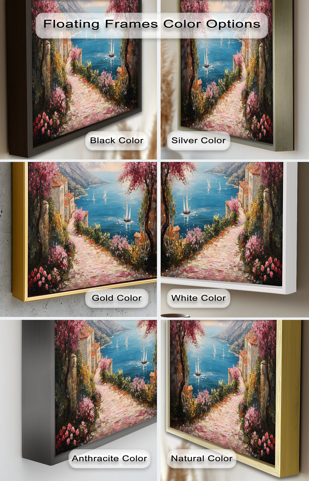 Incredible Sea Street & Spring Blossoms – Coastal Charm Oil Painting
