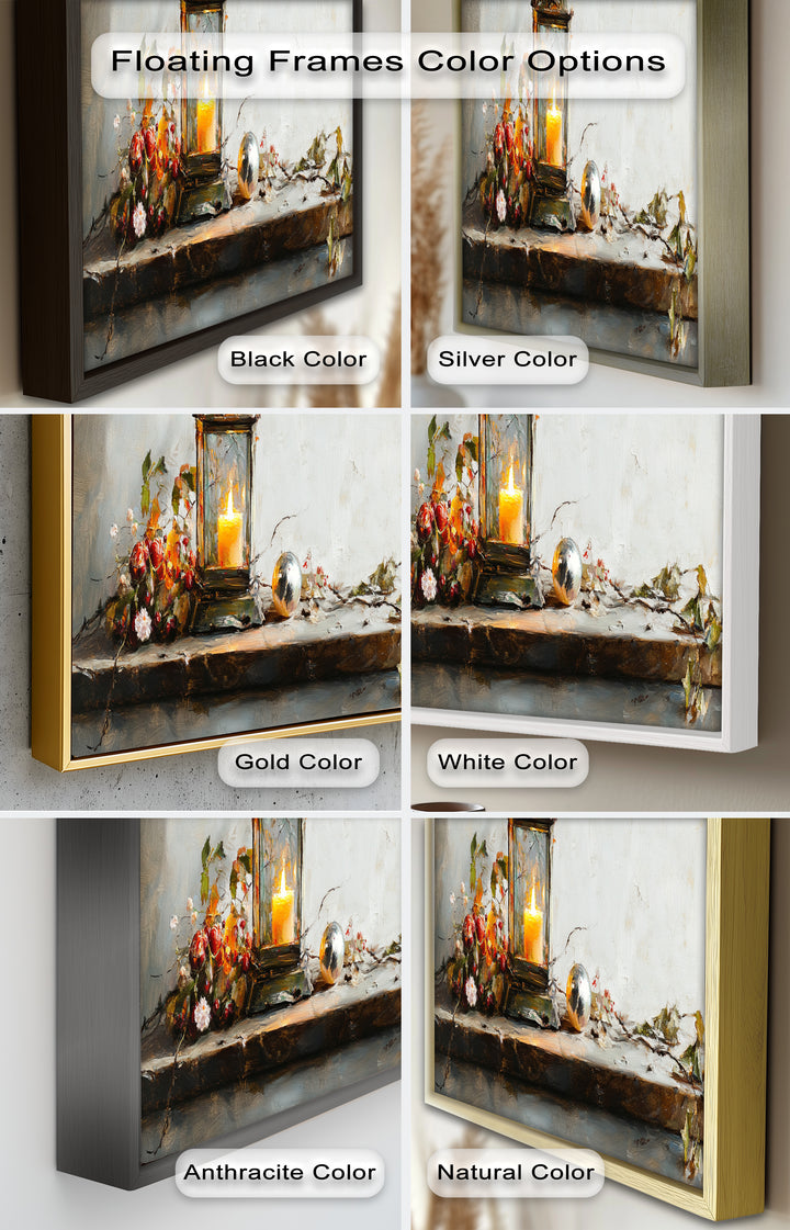 Bronze Candle Lantern Art – Winter Decor Oil Painting