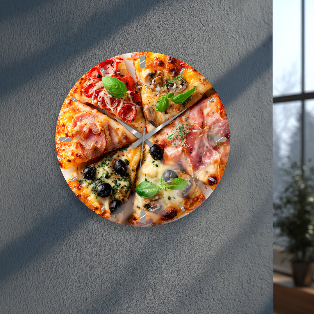 Pizza Glass Wall Clock – Italian Kitchen Wall Decor