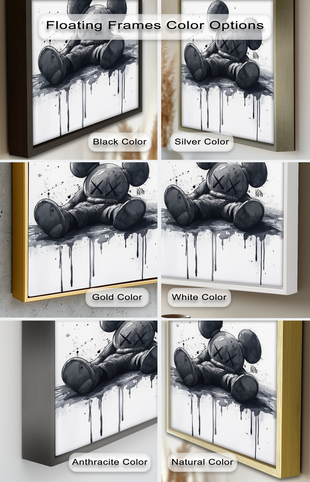 Gefallenes Schweigen – Monochromes KAWS-Ölgemälde