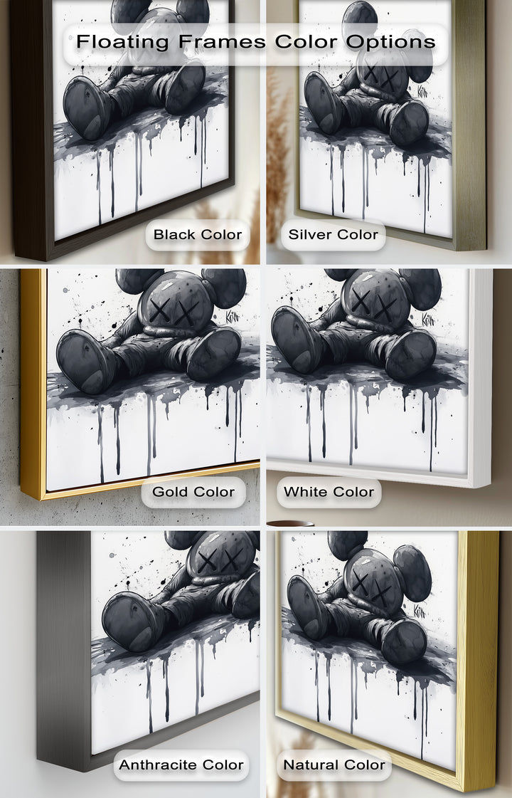 Gefallenes Schweigen – Monochromes KAWS-Ölgemälde