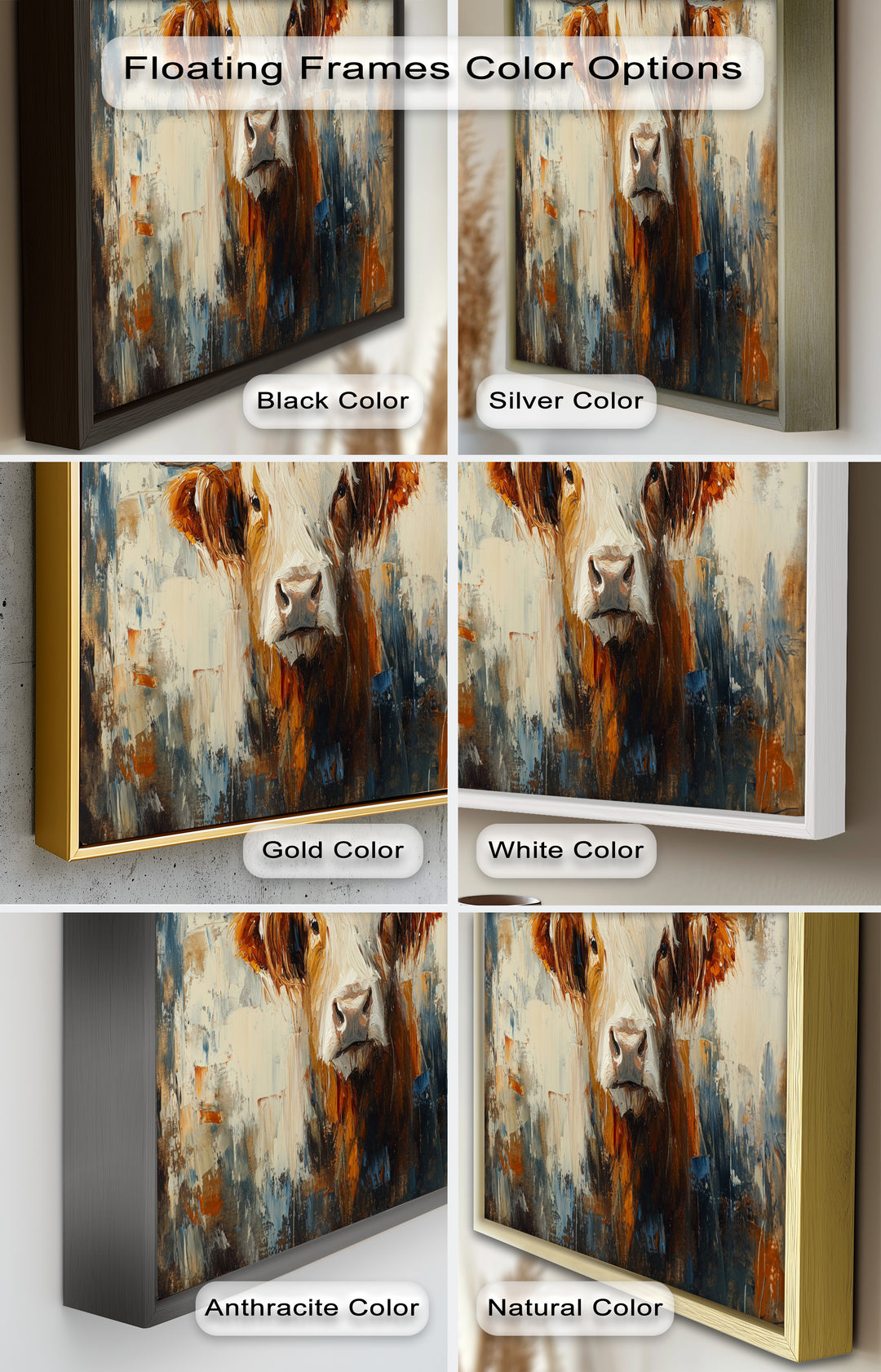 Highland Cow with White Horns – Animal Oil Painting