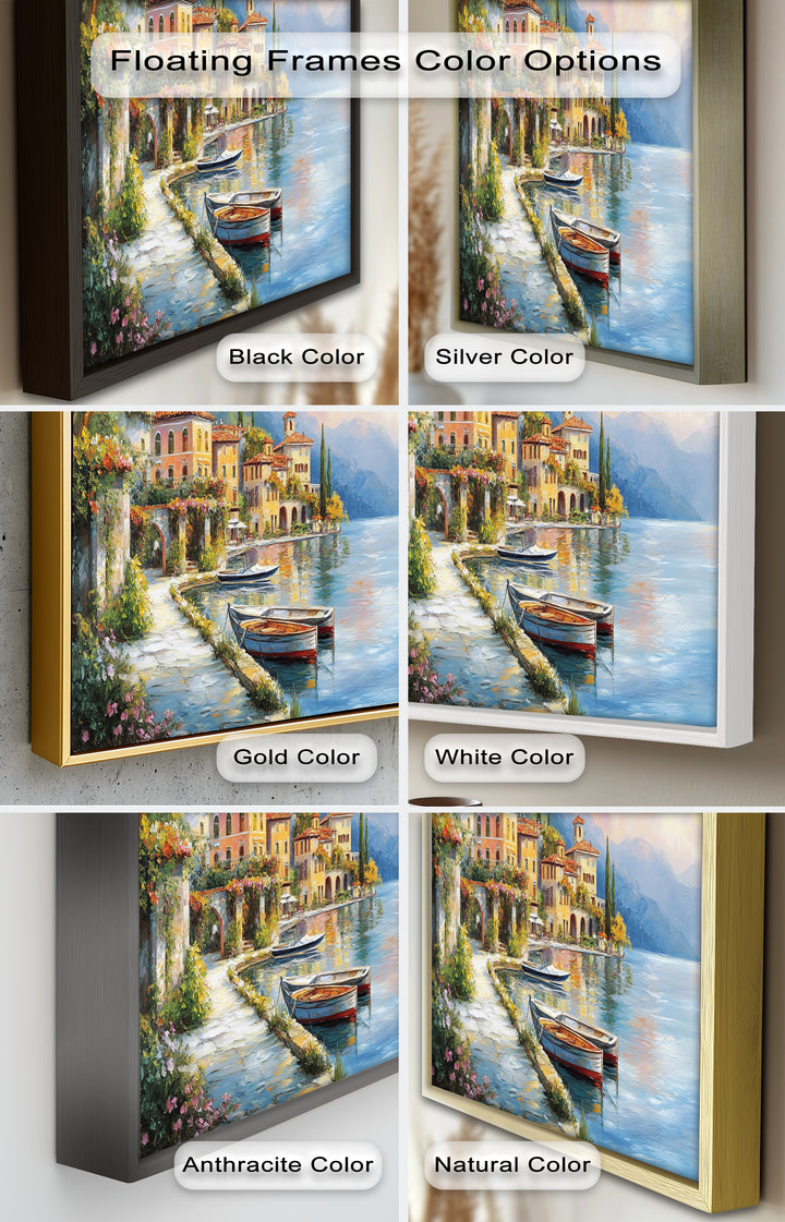 Italian Lake Village Wall Art – Mediterranean Oil Painting