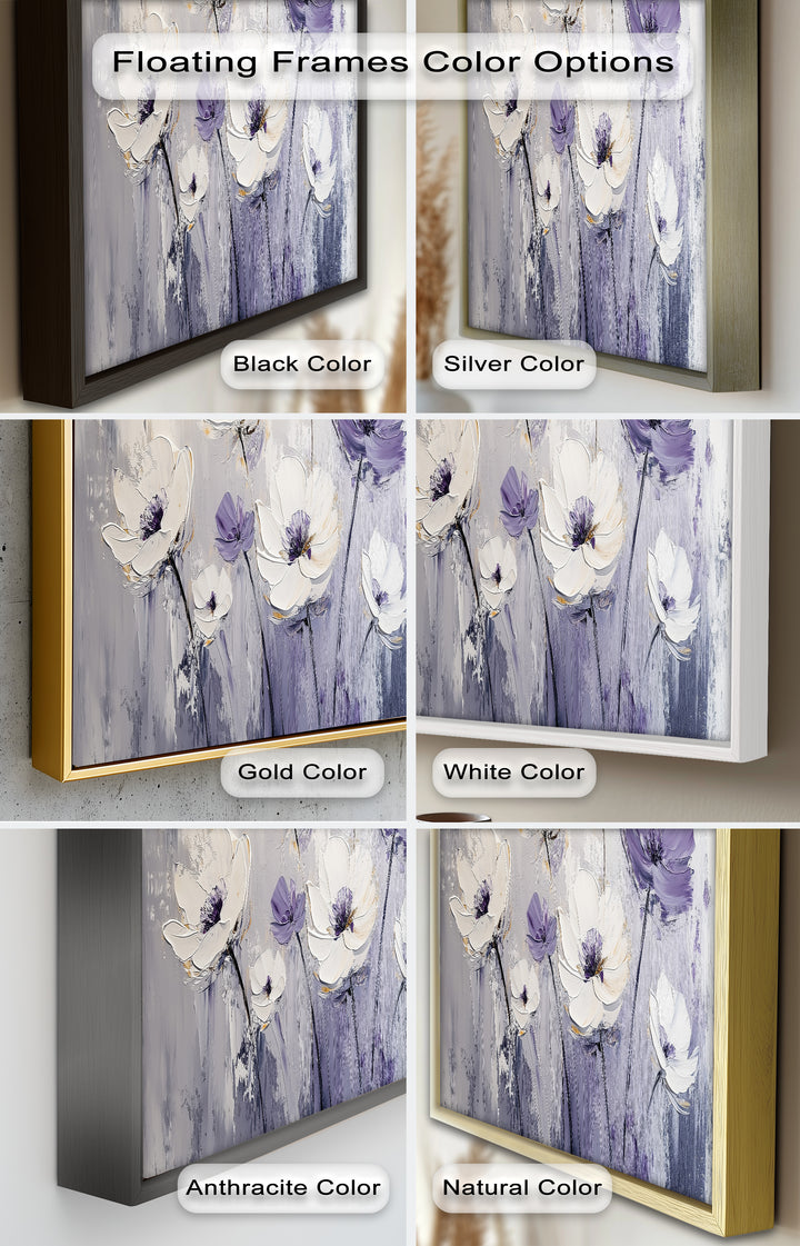 White and Purple Wildflowers in Soft Harmony - Flower Oil Painting