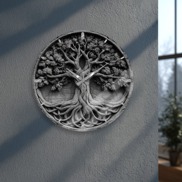Black and White Tree of Life Glass Wall Clock – Celtic Style Art
