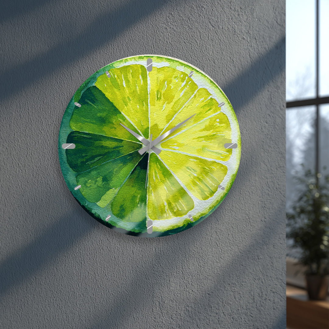 Limettenscheiben-Wanduhr aus Glas – Küchendekoration mit frischen Zitrusfrüchten