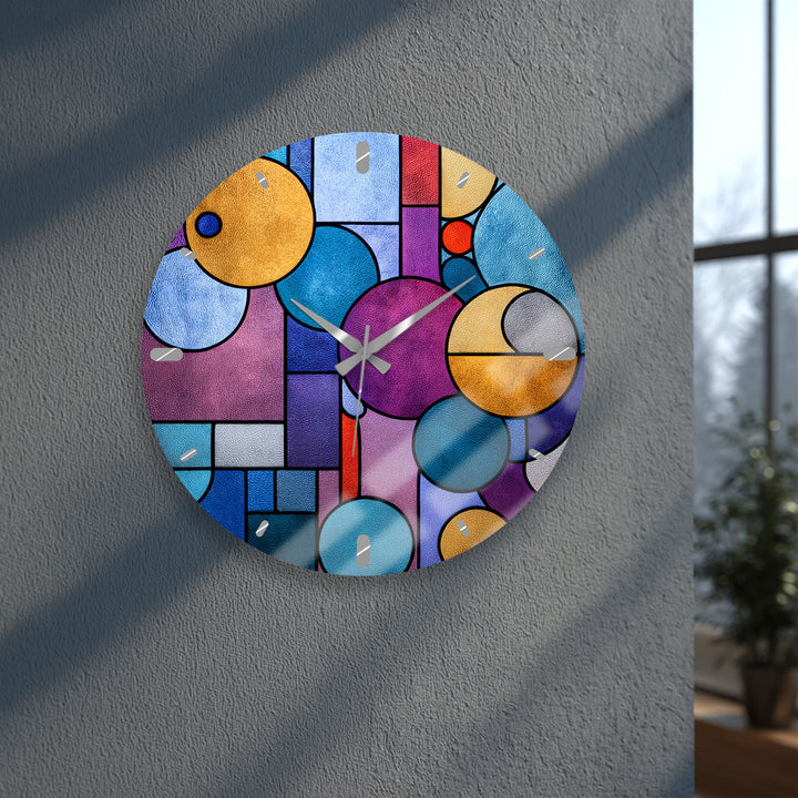 Colorful Geometric Glass Wall Clock – Modern Abstract Circle Art