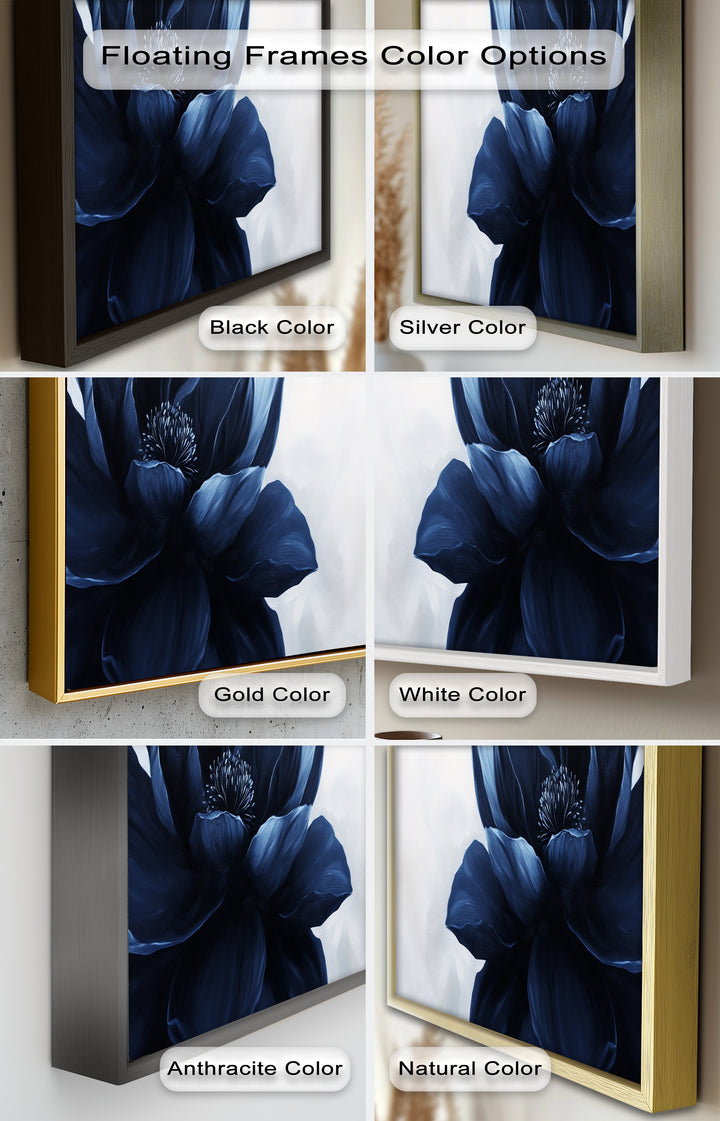 Midnight Bloom Wall Art – Navy Blue Floral Oil Painting