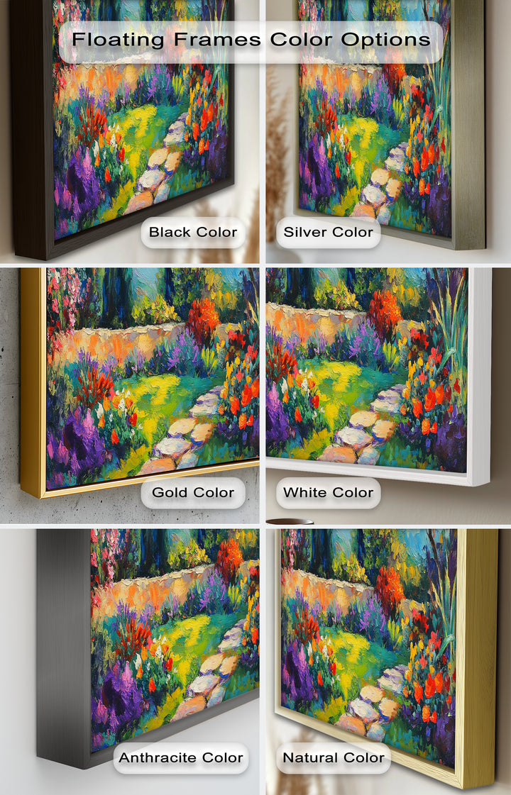 Sunlit Garden Path Oil Painting – Fauvist Outdoor Floral Landscape